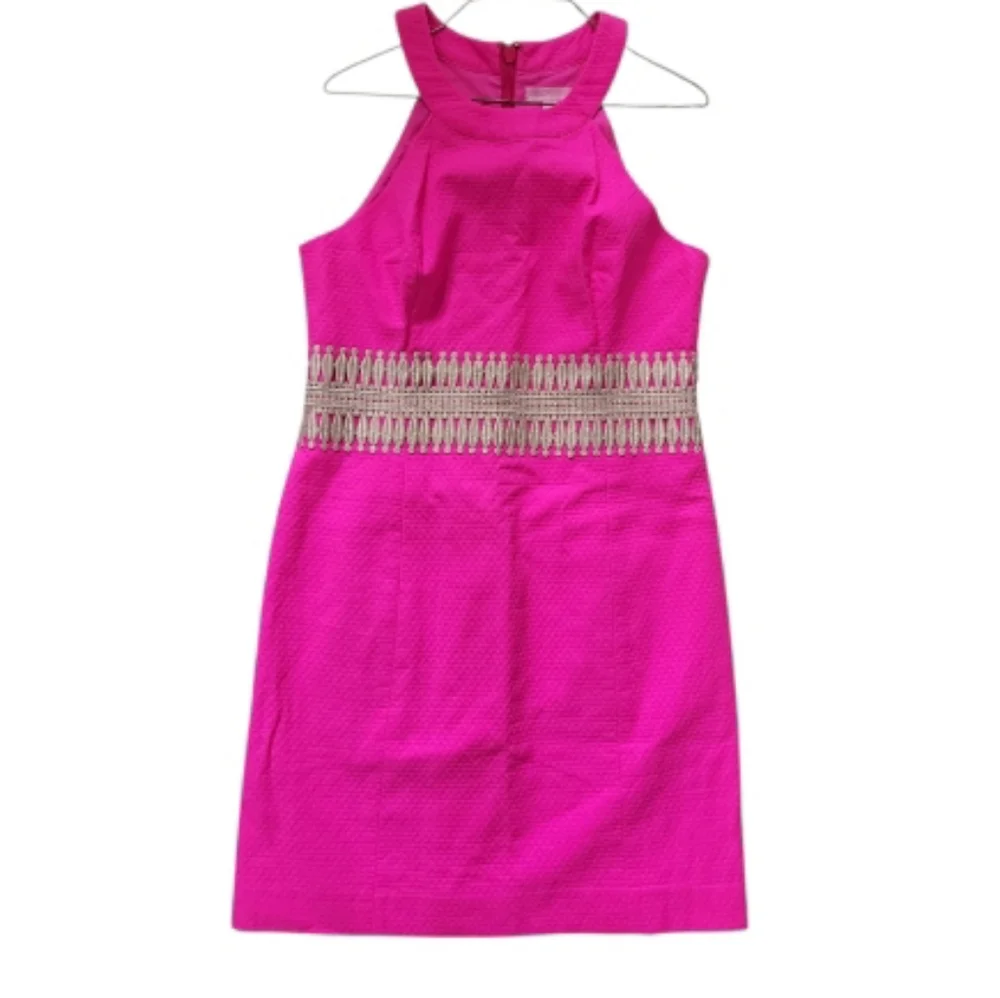 Lilly Pulitzer Ashlyn Pink Magenta Gold Shift Dress Sleeveless Summer Women 8 - Picture 3 of 14